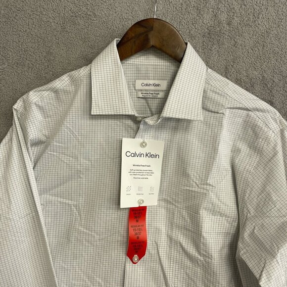 NEW Calvin Klein Men's M Button Down Dress Shirt White Checker Regular Fit - Picture 8 of 9